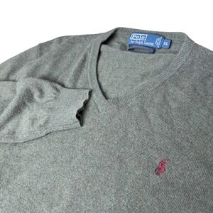 Polo Ralph Lauren Mens XL Olive Green 100% Merino Wool V-Neck Sweater Pony Logo